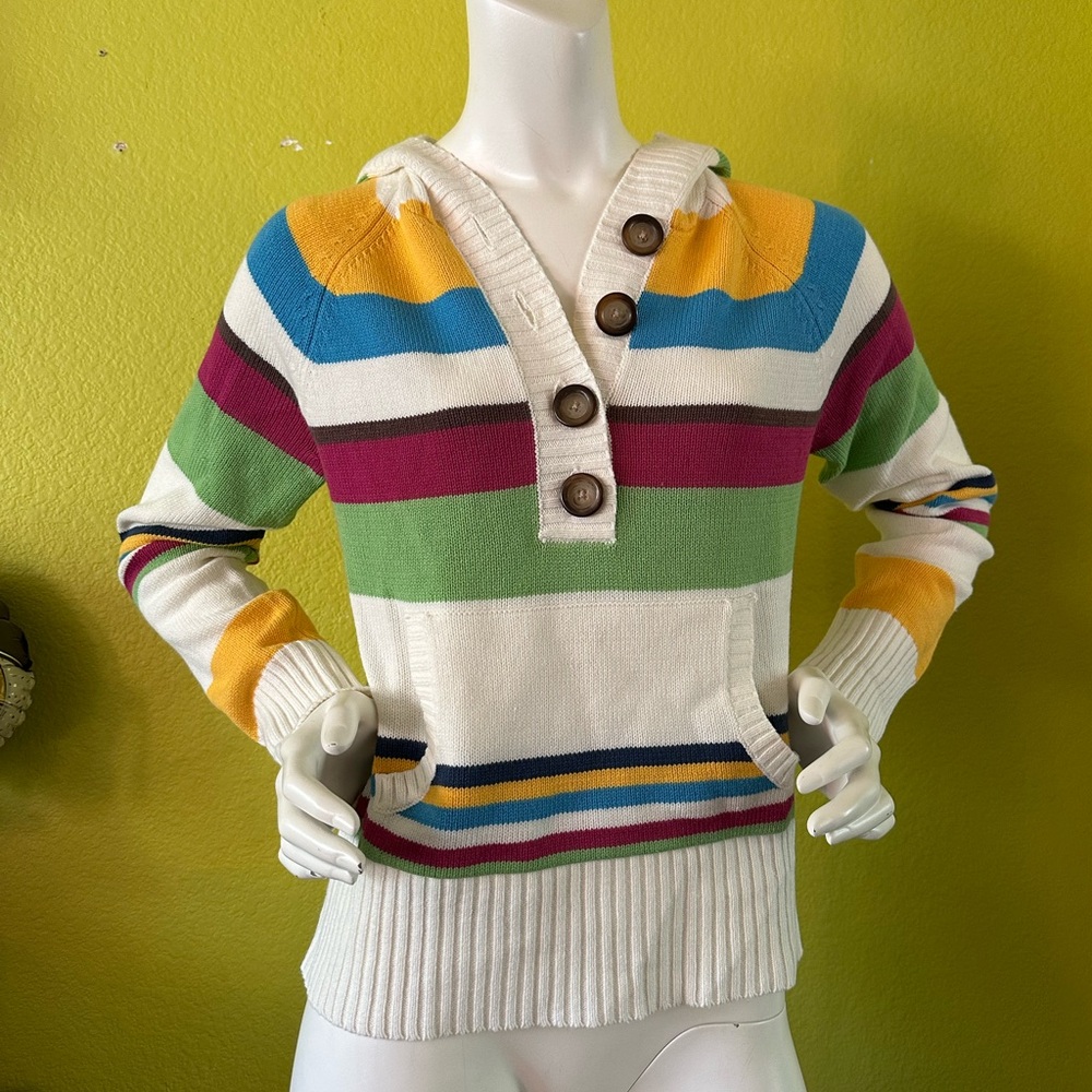 Aeropostale Large Multicolor Stripped Sweater with Hoodie & Buttons